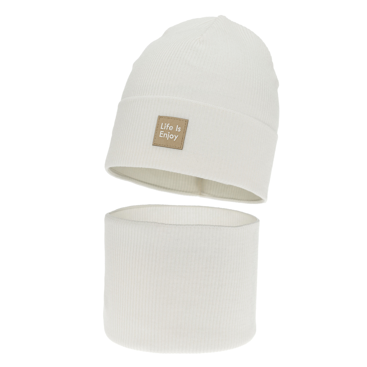 Flicka höst/vår set: mössa och tubhalsduk, krämig, med bomull, Zola