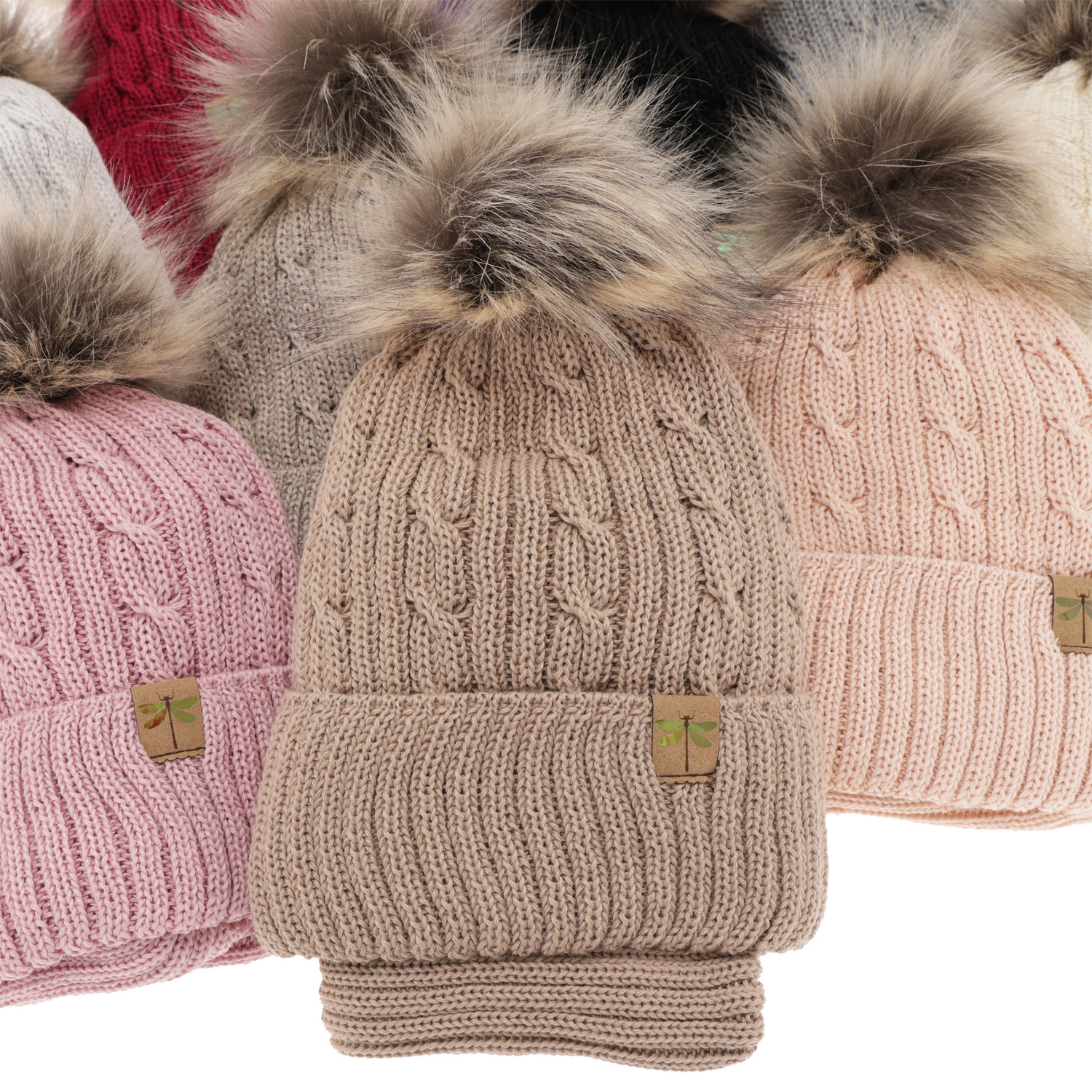 Flicka vinter set: mössa och halsduk, amarant, med pompom, med merinull, Aprilia
