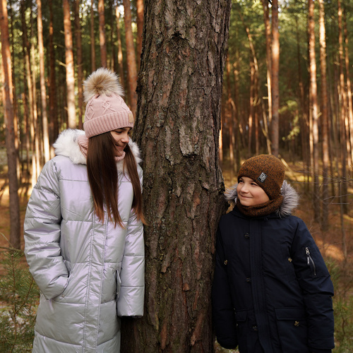 Flicka vinter set: mössa och tubhalsduk, svart, med pompom, Dina