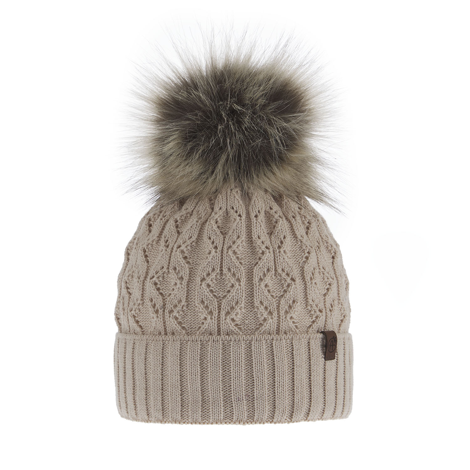 Dam vintermössa, beige, med pompom, Katty