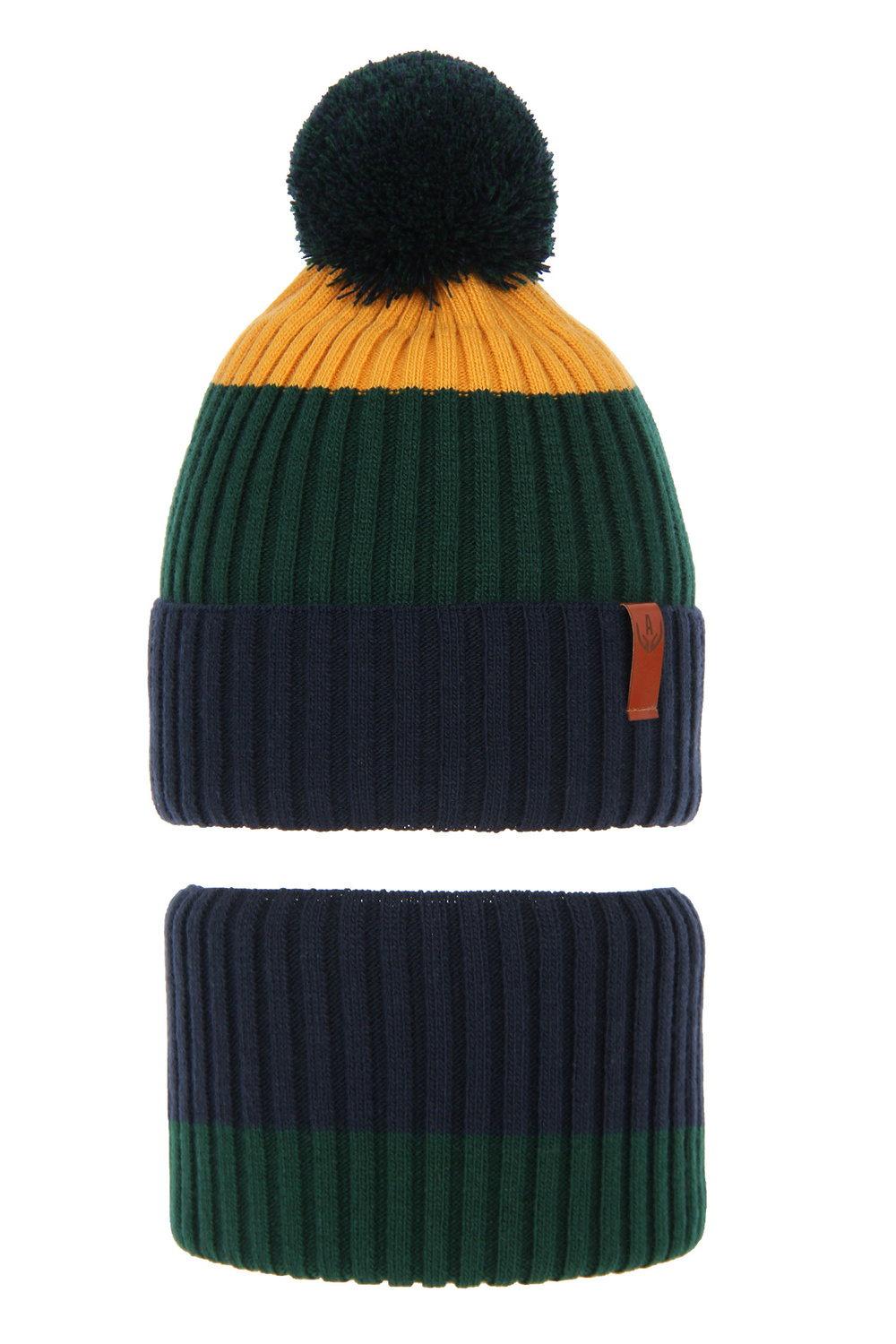 Pojke vinter set: mössa och halsduk, gråblå, med emblem, Karson