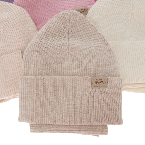 Flicka höst/vår set: mössa och tubhalsduk, rosa, 100% Merino Ull, Magenta