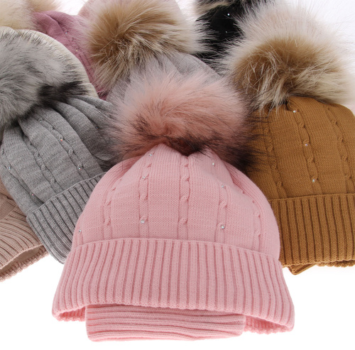 Flicka vinter set: mössa och tubhalsduk, camel, med pompom, Lawa