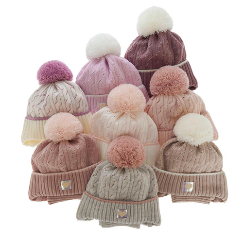 Flicka vinter set: mössa och tubhalsduk, rosa, med pompom, Natka