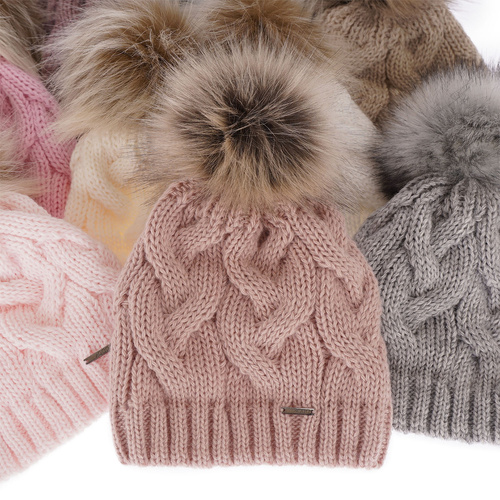 Dam vintermössa, rosa, med pompom, Terri
