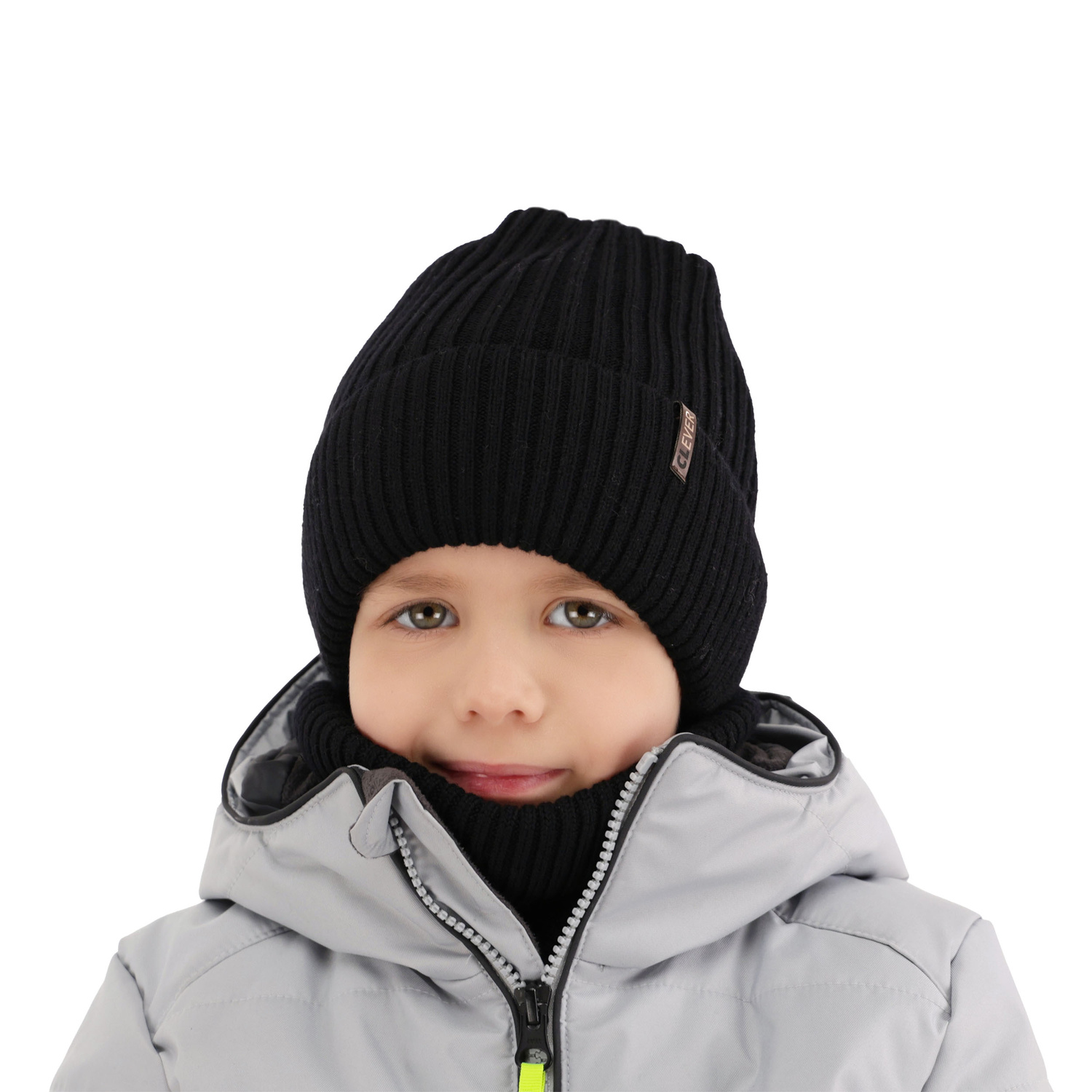 Pojke vinter set: mössa och tubhalsduk, blå mörk, 100% Merino Ull, Gizmo