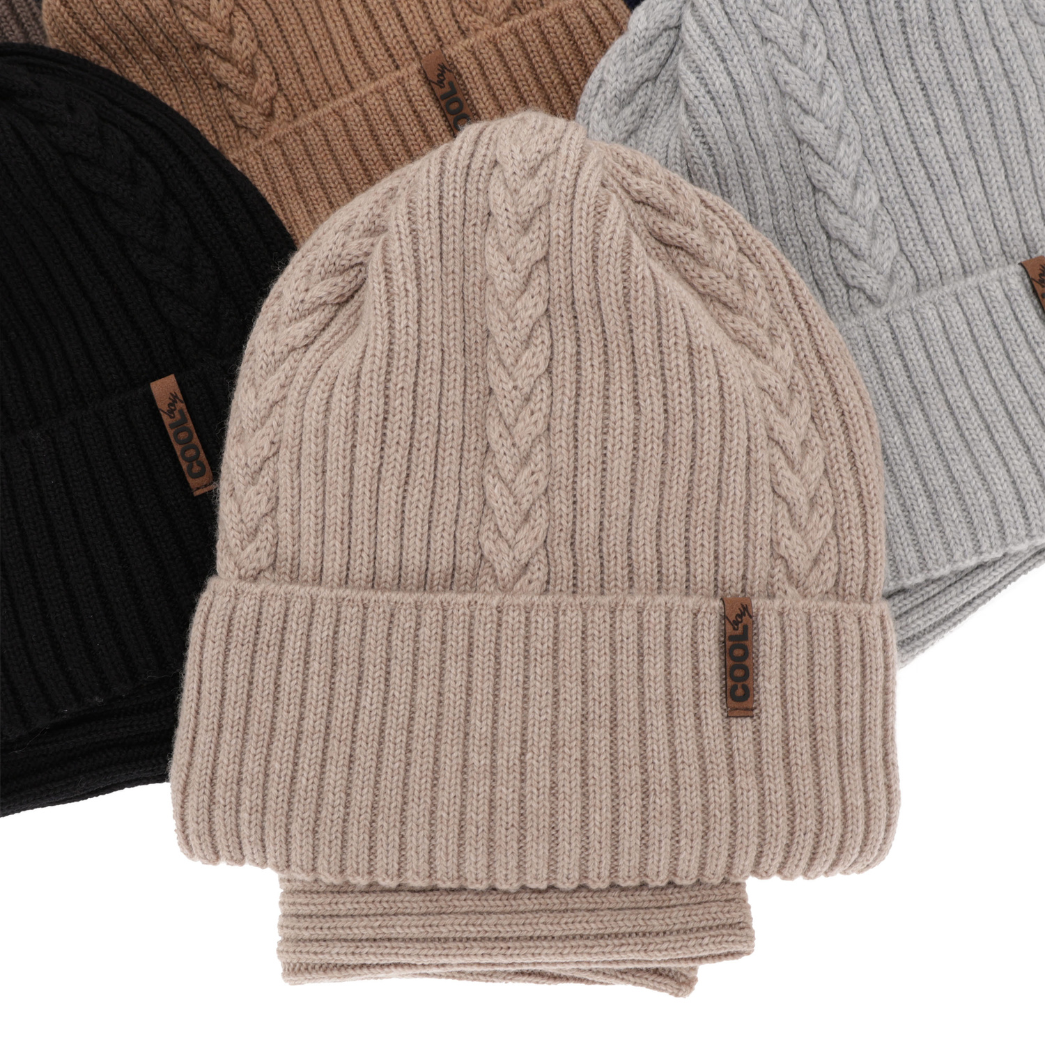 Pojke vinter set: mössa och halsduk, beige, 100% Merino Ull, Wilson