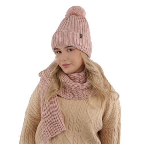 Dam vinter set: mössa och halsduk, rosa, med pompom, Lupita
