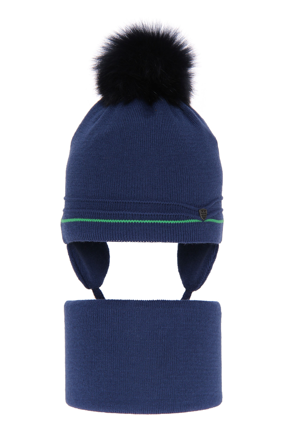 Pojke vinter set: mössa och tubhalsduk, blå, med knytband, med pompom, Burgund