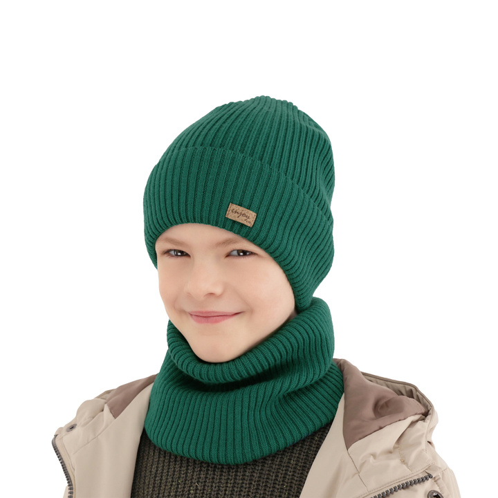 Pojke höst/vår set: mössa och tubhalsduk, 100% Merino Ull, szmaragdowy, Intro