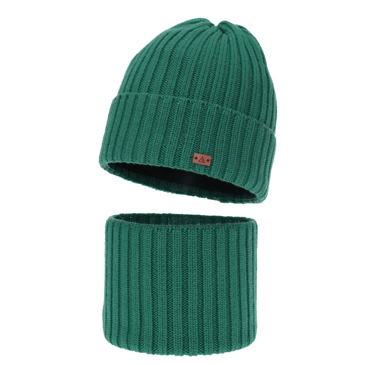 Pojke vinter set: mössa och tubhalsduk, szmaragdowy, 100% Merino Ull, Umberto