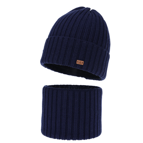 Pojke vinter set: mössa och tubhalsduk, marinblå, 100% Merino Ull, Umberto