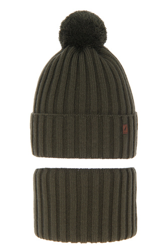Pojke vinter set: mössa och halsduk, khaki, med pompom, Wiliam