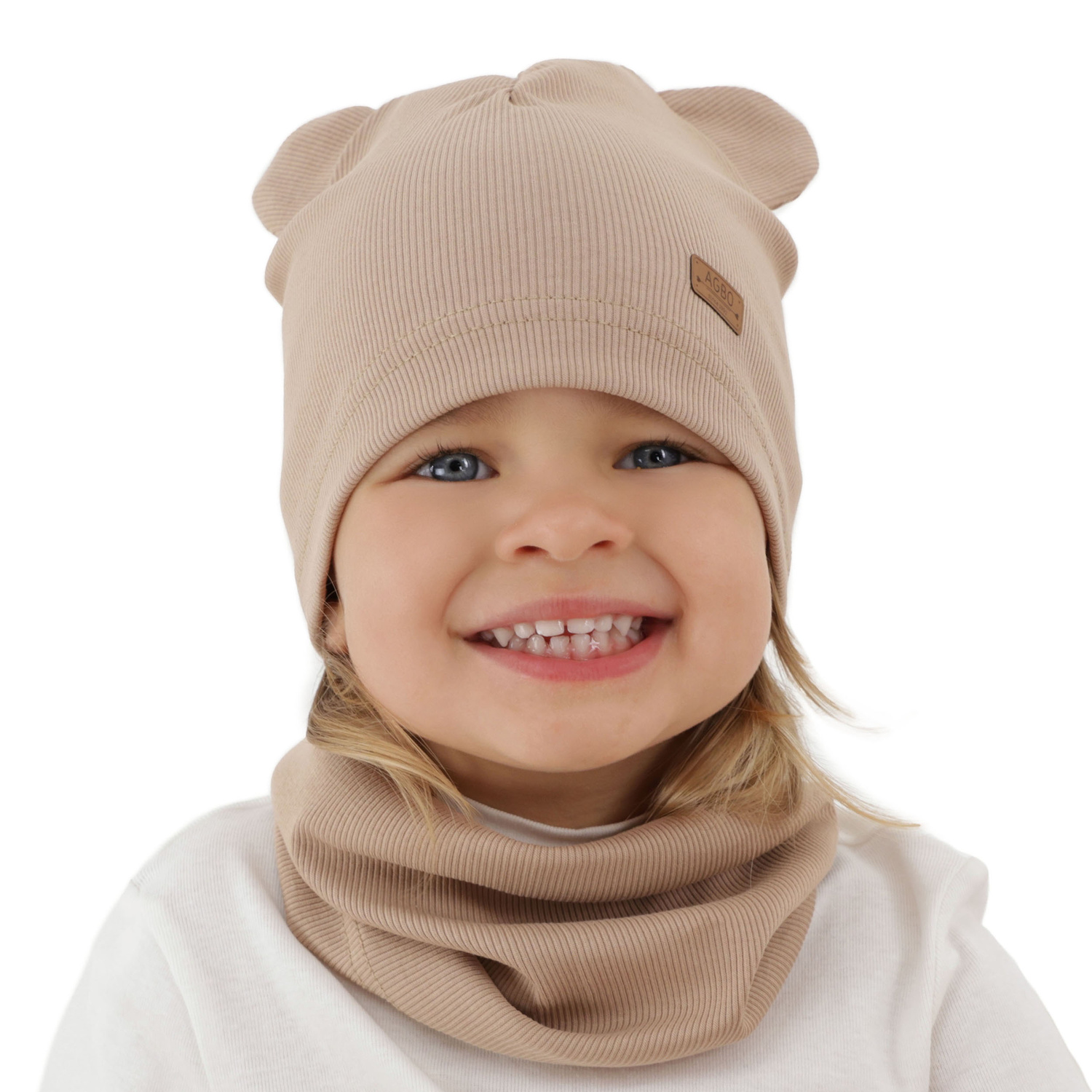 Flicka höst/vår set: mössa och tubhalsduk, av bomull, beige Georgea