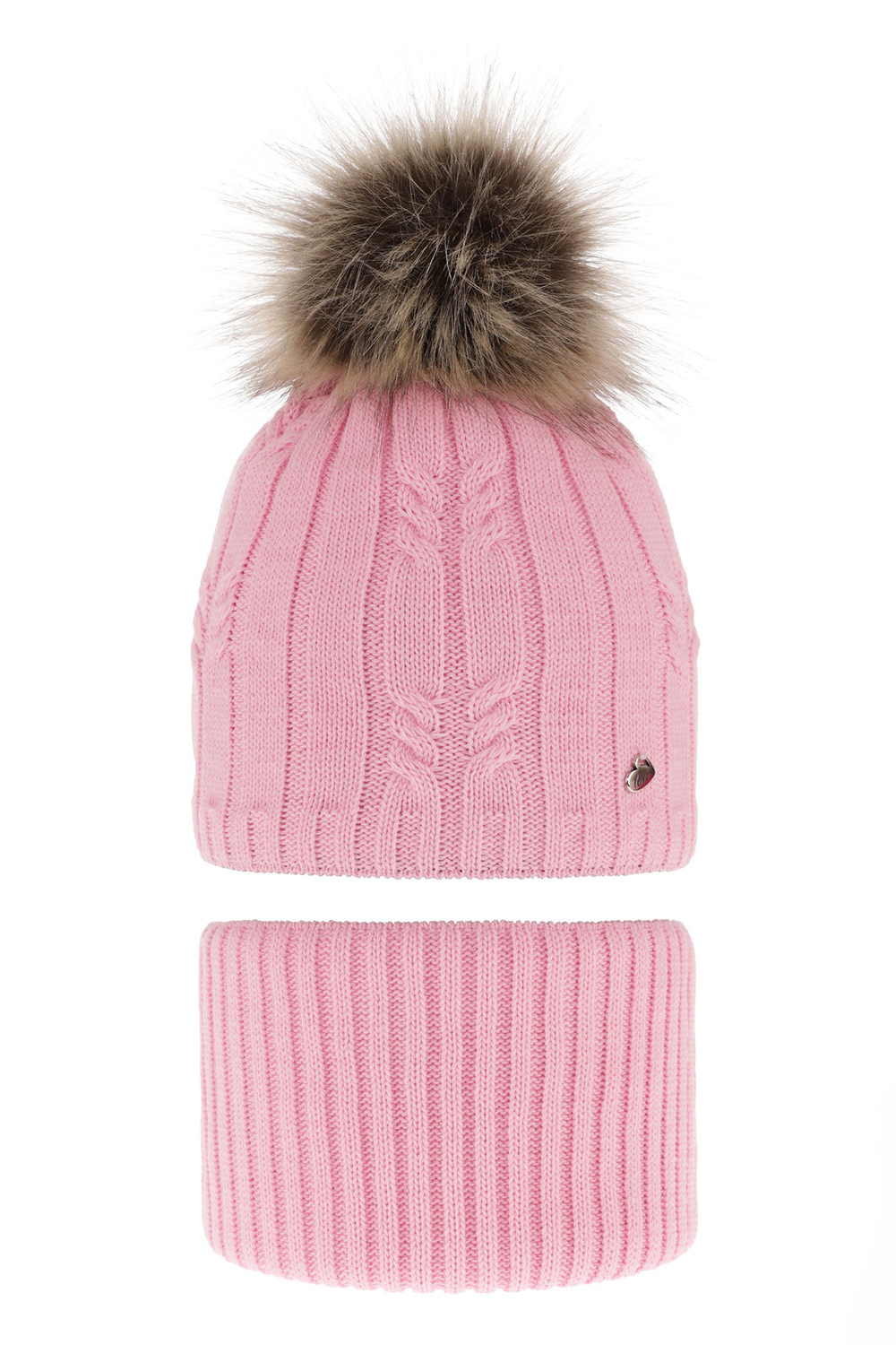 Flicka vinter set: mössa och halsduk, rosa, med pompom, Amaltea