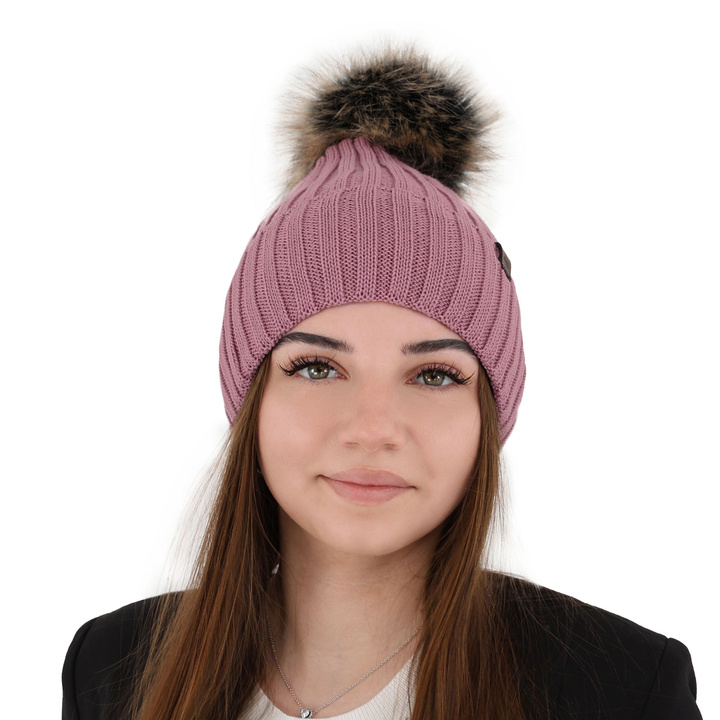 Dam vintermössa, lila, med merinull, Texa