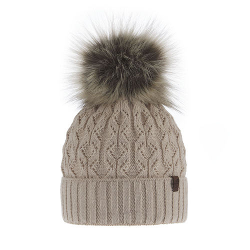 Dam vintermössa, beige, med pompom, Katty