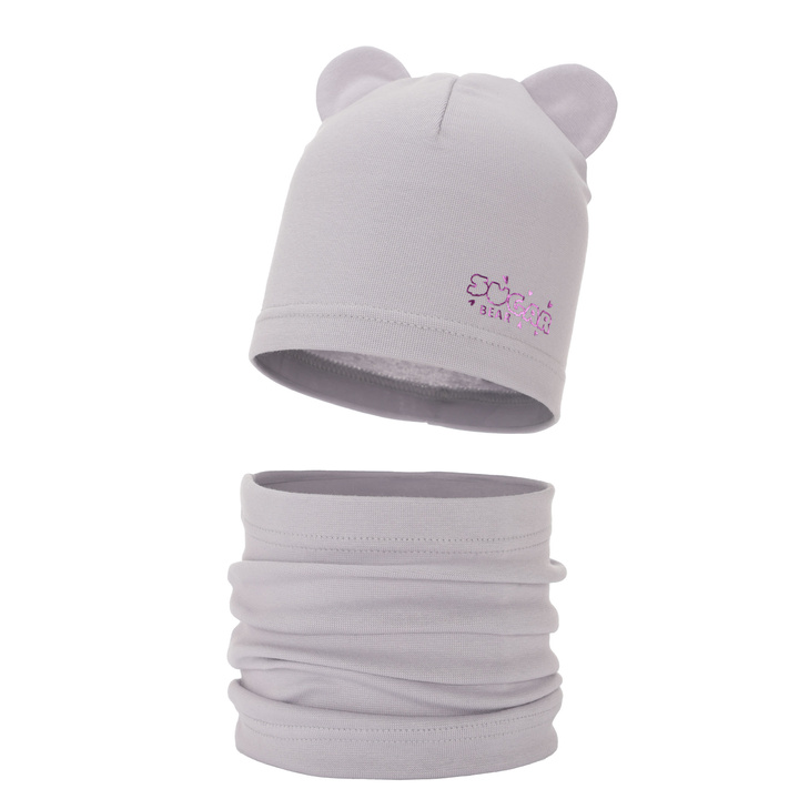 Flicka höst/vår set: mössa och tubhalsduk, grå, bomull, Cyntia