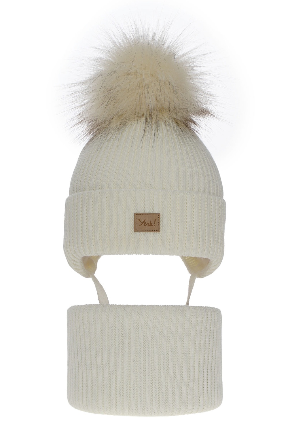 Flicka vinter set: mössa och halsduk, krem, med pompom, Dilajla