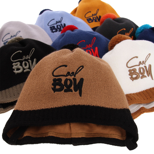 Pojke höst/vår mössa, blå, med knytband, Korni