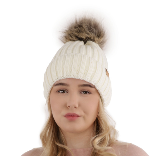 Dam vintermössa, beige, med pompom, Europa