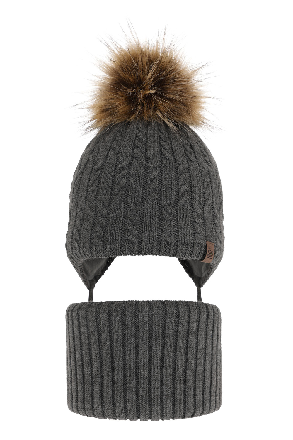 Pojke vinter set: mössa och halsduk, grå, med pompom, knuten, Indigo