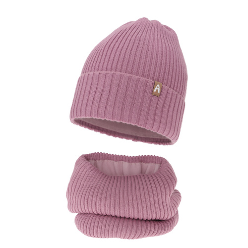 Flicka vinter set: mössa och tubhalsduk, lila, med merinull, fodrad med fleece, Peggy
