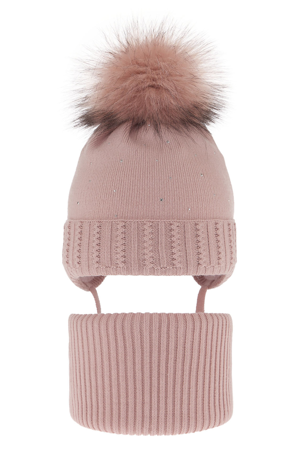 Flicka vinter set: mössa och tubhalsduk, rosa, med pompom, Renia