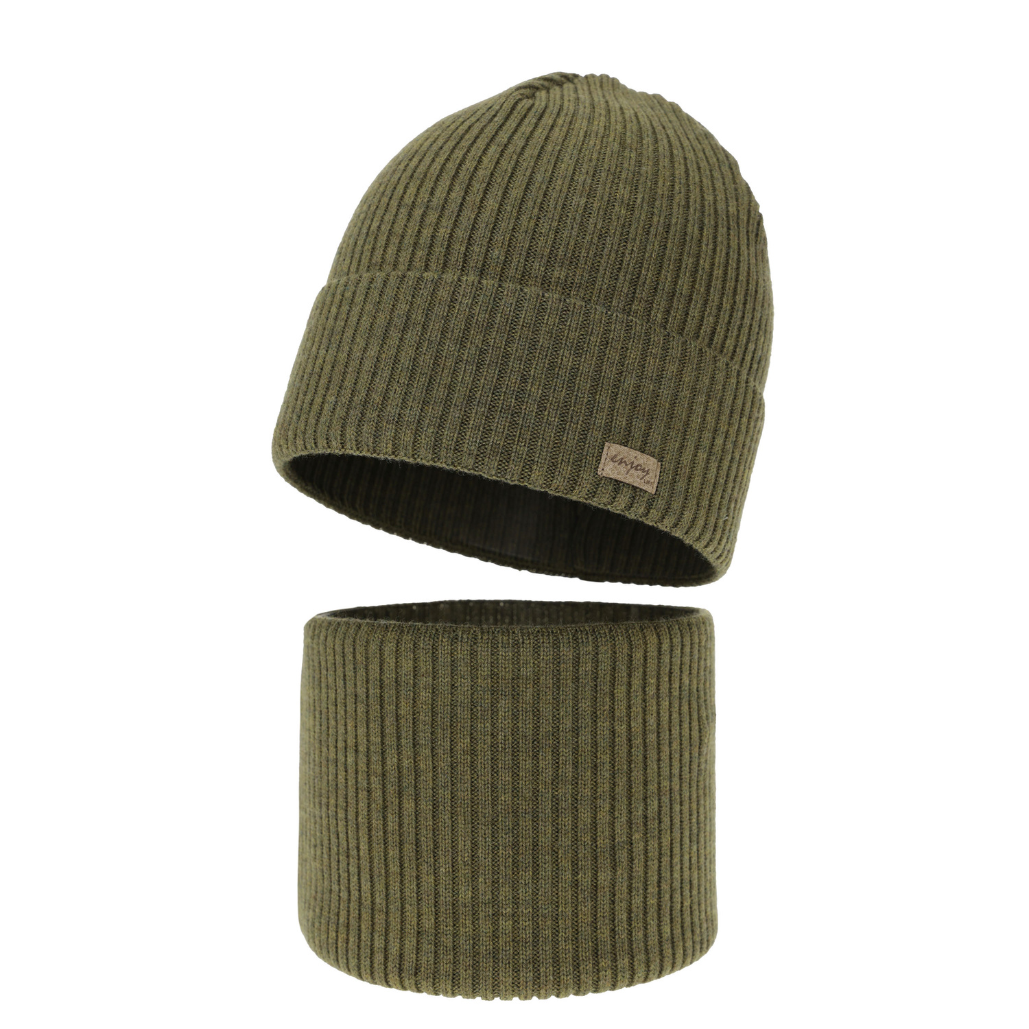 Pojke höst/vår set: mössa och tubhalsduk, khaki, 100% Merino Ull, Intro