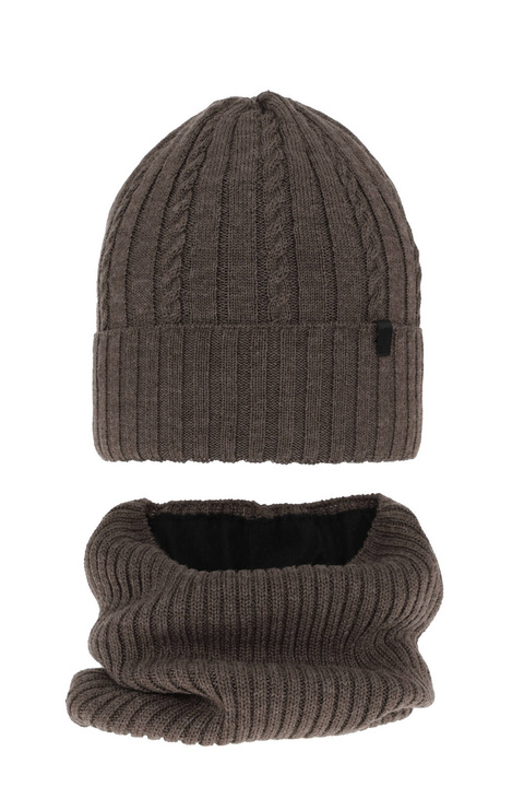 Pojke vinter set: mössa och tubhalsduk, brun, med merinull, fodrad med fleece, Kairo