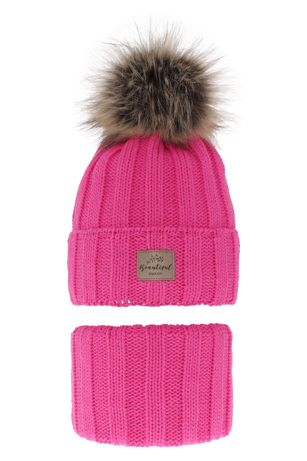 Flicka vinter set: mössa och halsduk, rosa, med pompom, Kaliope