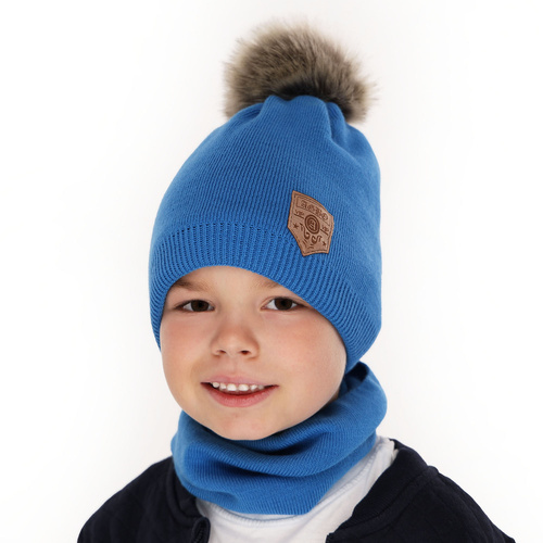 Pojke vinter set: mössa och halsduk, svart, med pompom, Apolin