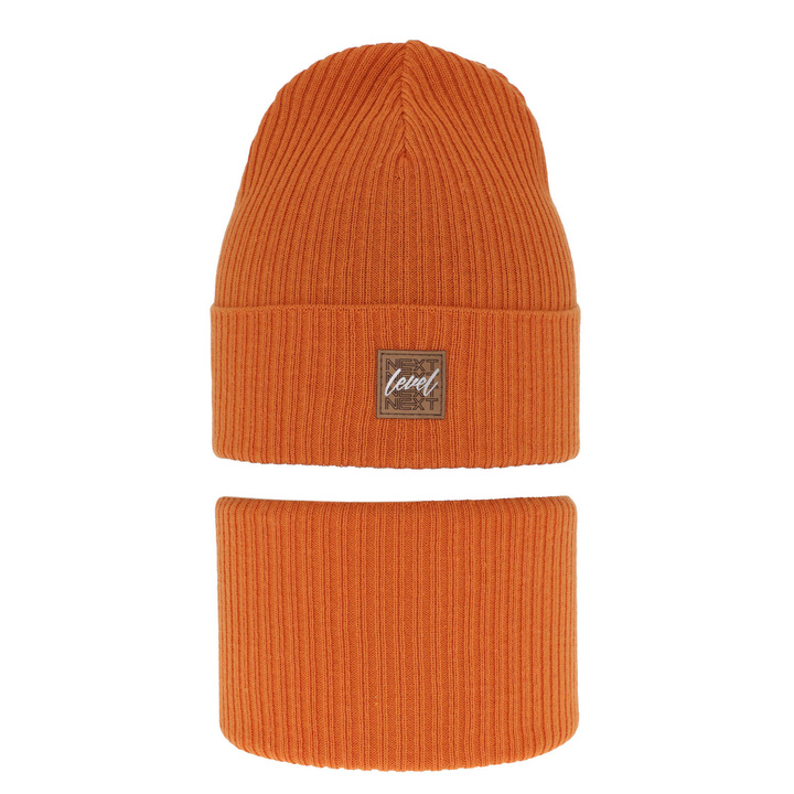 Pojke höst/vår set: mössa och tubhalsduk, orange, med bomull, med pompom, Fenix