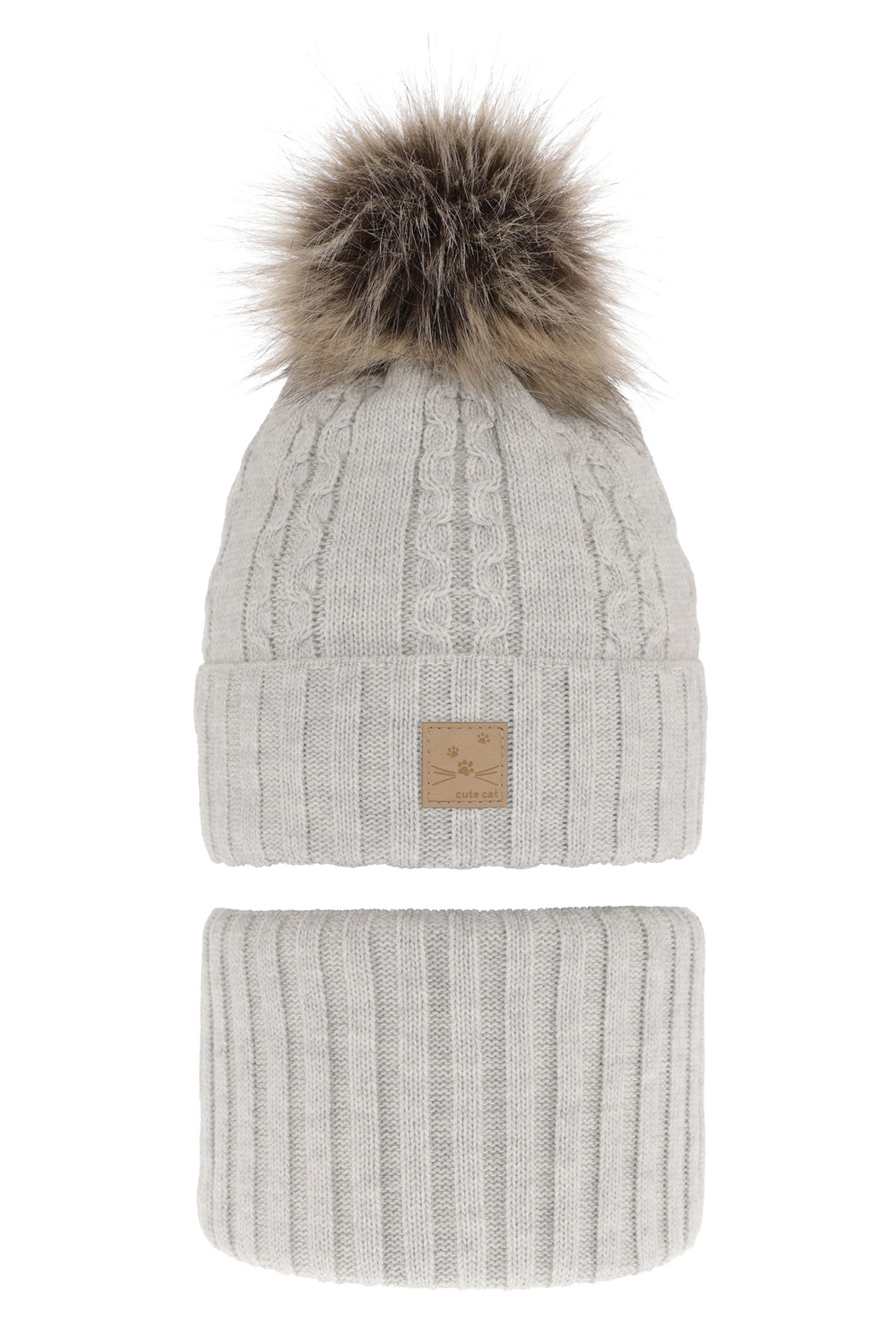 Flicka vinter set: mössa och tubhalsduk, grå, med pompom, Alexia