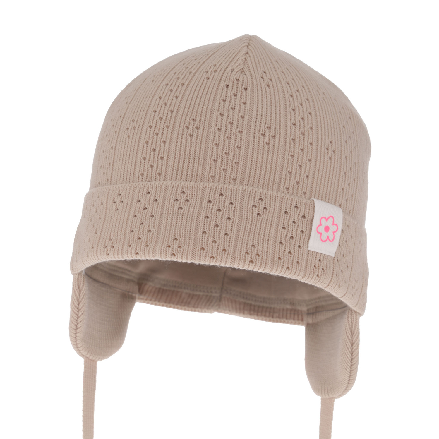 Flicka höst/vår mössa, beige, med knytband, Lucrezia
