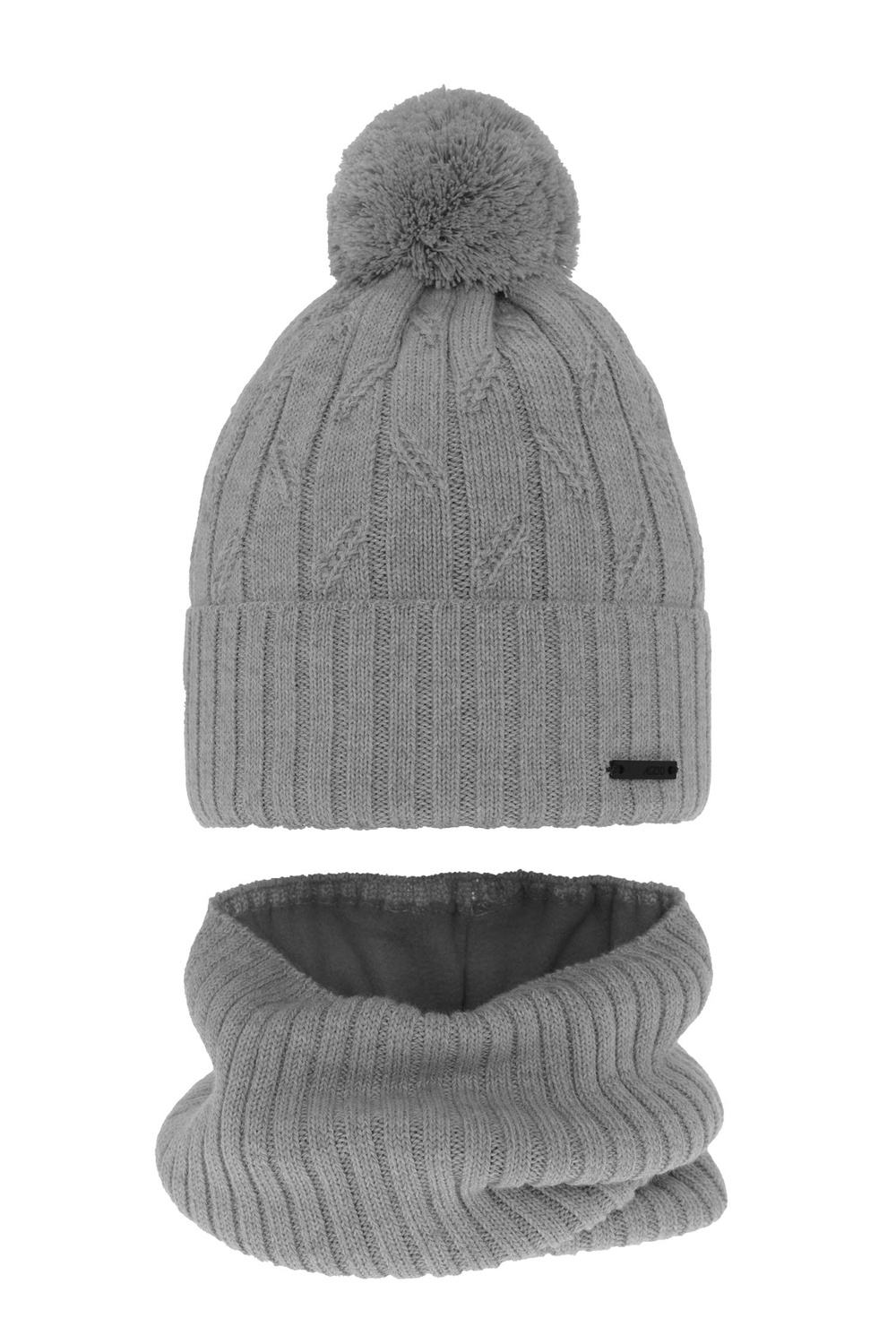 Pojke vinter set: mössa och tubhalsduk, grå, med pompom, med merinull, Talar