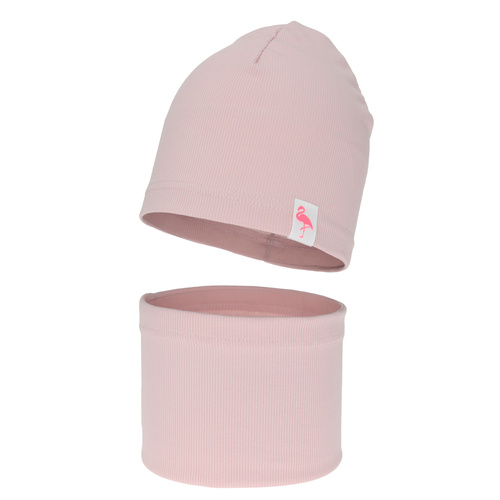 Flicka höst/vår set: mössa och tubhalsduk, i bomull, rosa, Rumilla