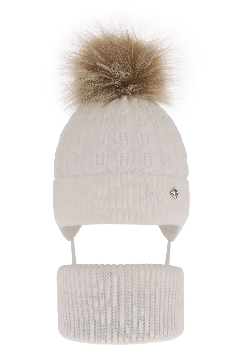 Flicka vinter set: mössa och tubhalsduk, vit, med pompom, wiązany, Tukana