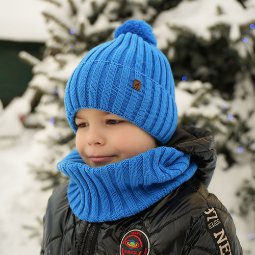 Pojke vinter set: mössa och halsduk, brun, med pompom, Wiliam