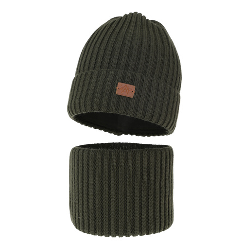 Pojke vinter set: mössa och tubhalsduk, khaki, Fargo
