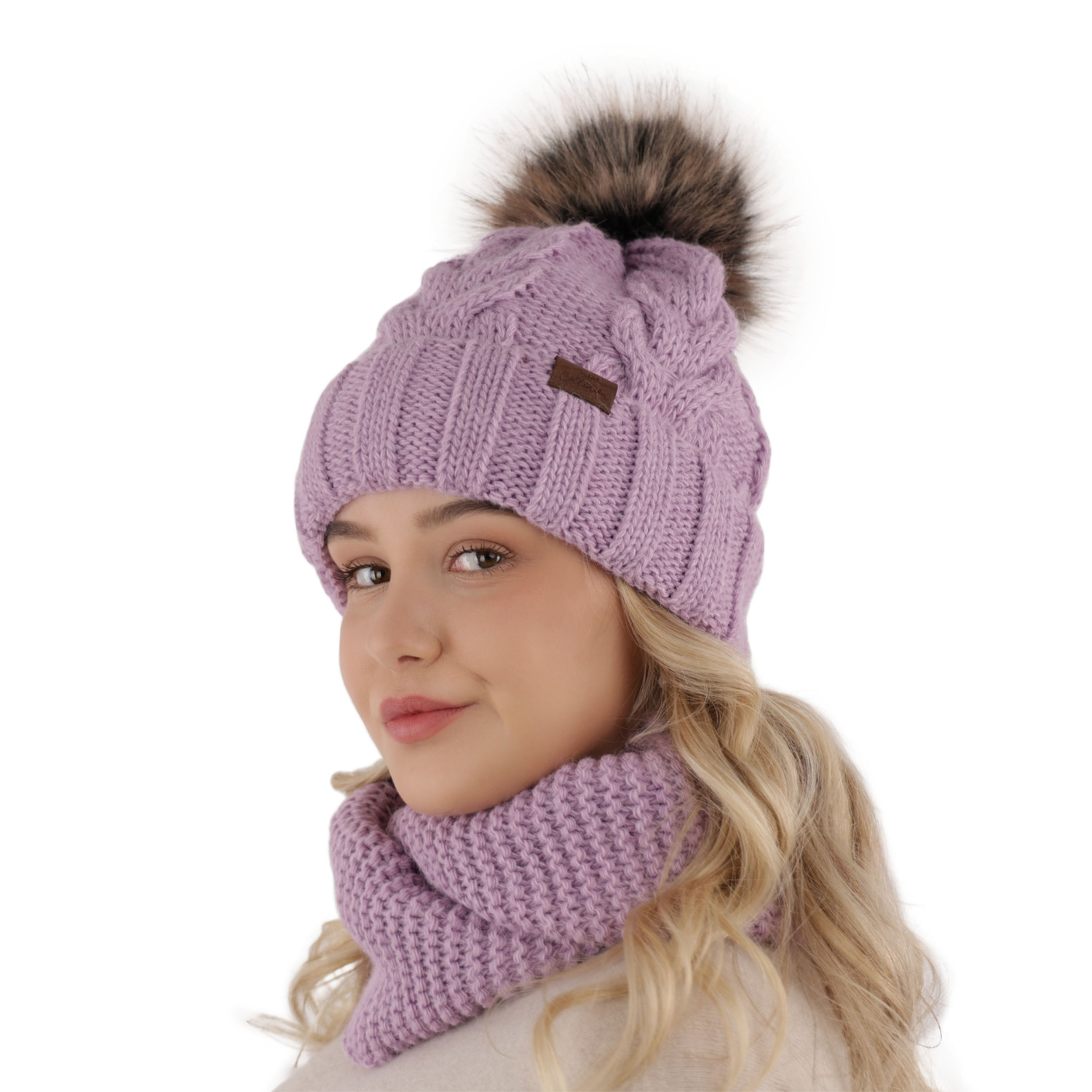Flicka vinter set: mössa och halsduk, grön, med pompom, Torina