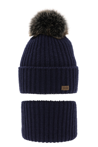 Pojke vinter set: mössa och halsduk, granat, med pompom, Wonder