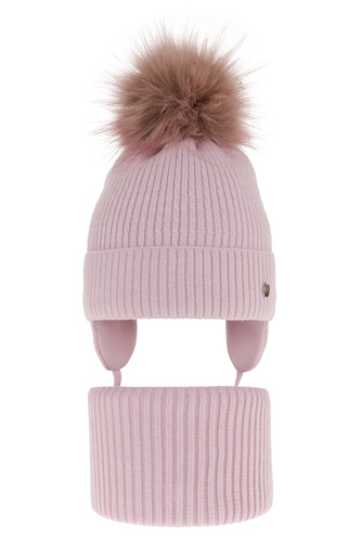 Flicka vinter set: mössa och halsduk, lila, med pompom, wiązany, Debra