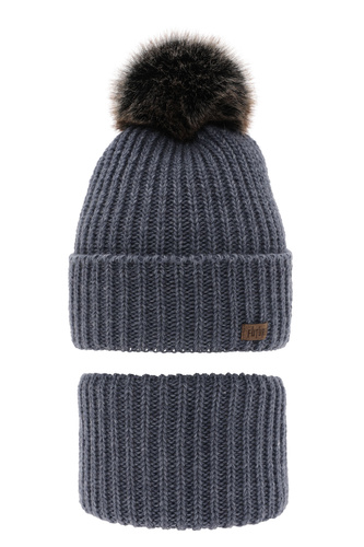 Pojke vinter set: mössa och halsduk, blå, med pompom, Wonder