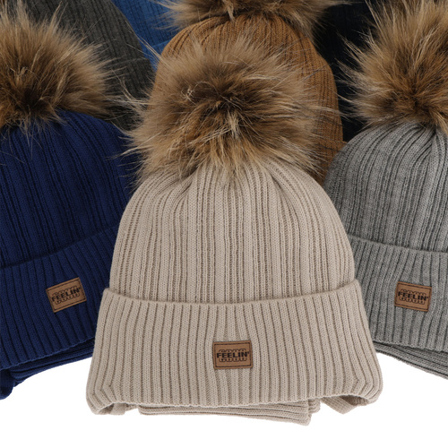 Pojke vinter set: mössa och halsduk, grå, med pompom, Eger