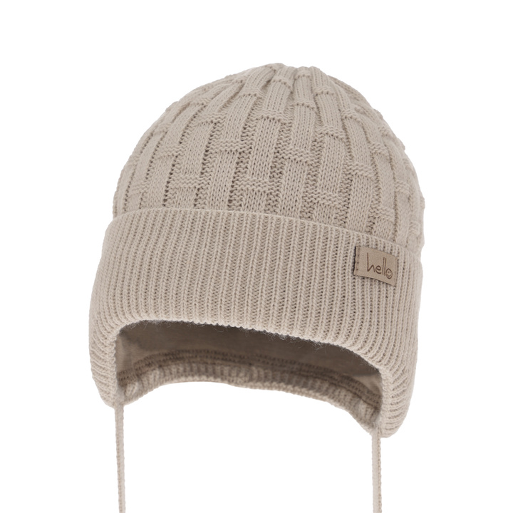 Pojke höst/vår mössa, beige, med knytband, Farad