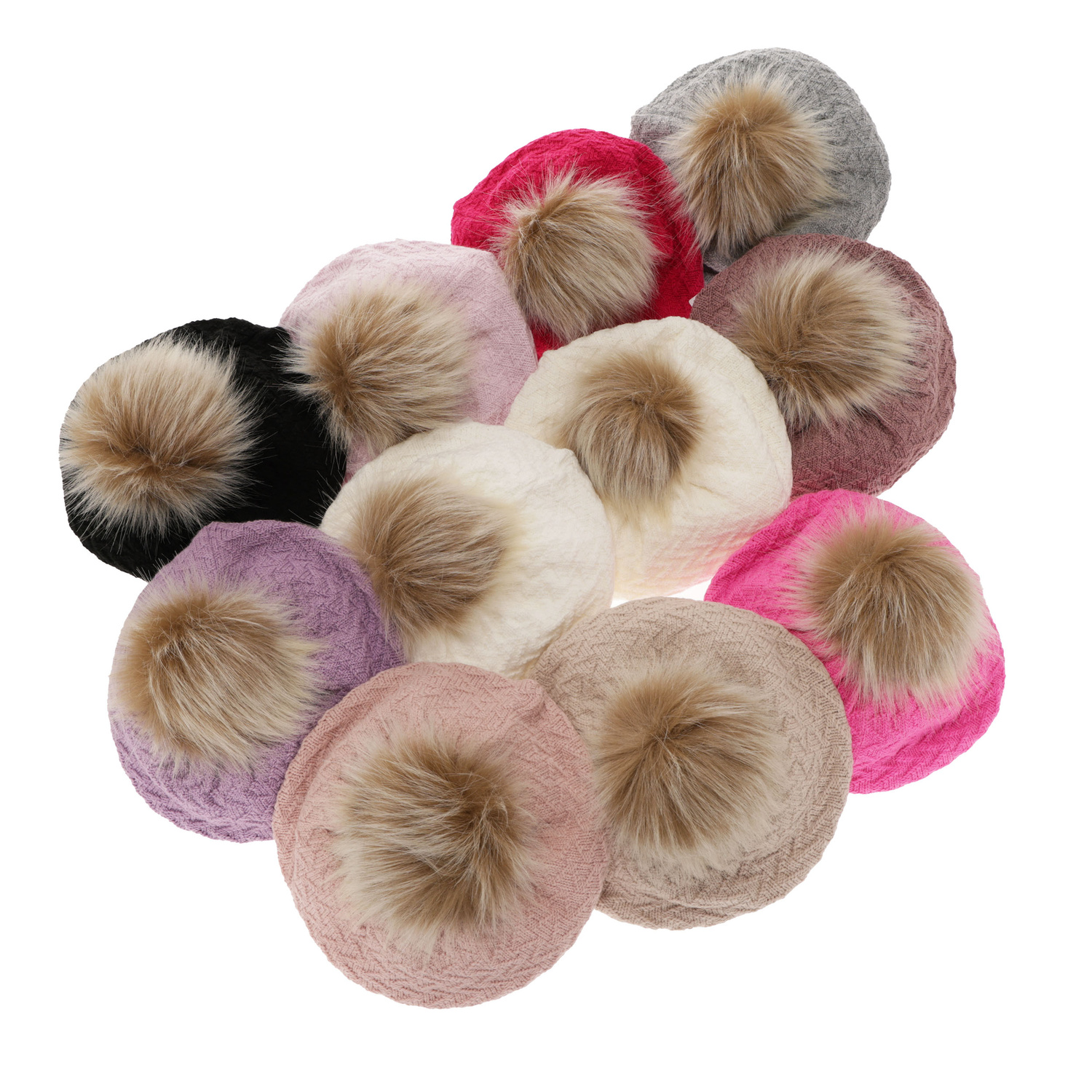 Flicka vinter set: mössa och halsduk, beige, med pompom, Atene