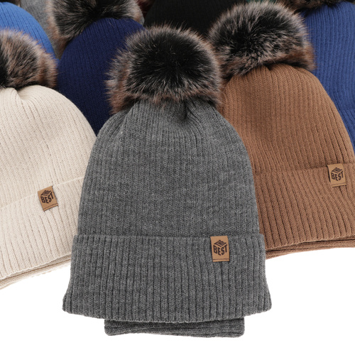 Pojke vinter set: mössa och tubhalsduk, brun, med pompom, Wizar