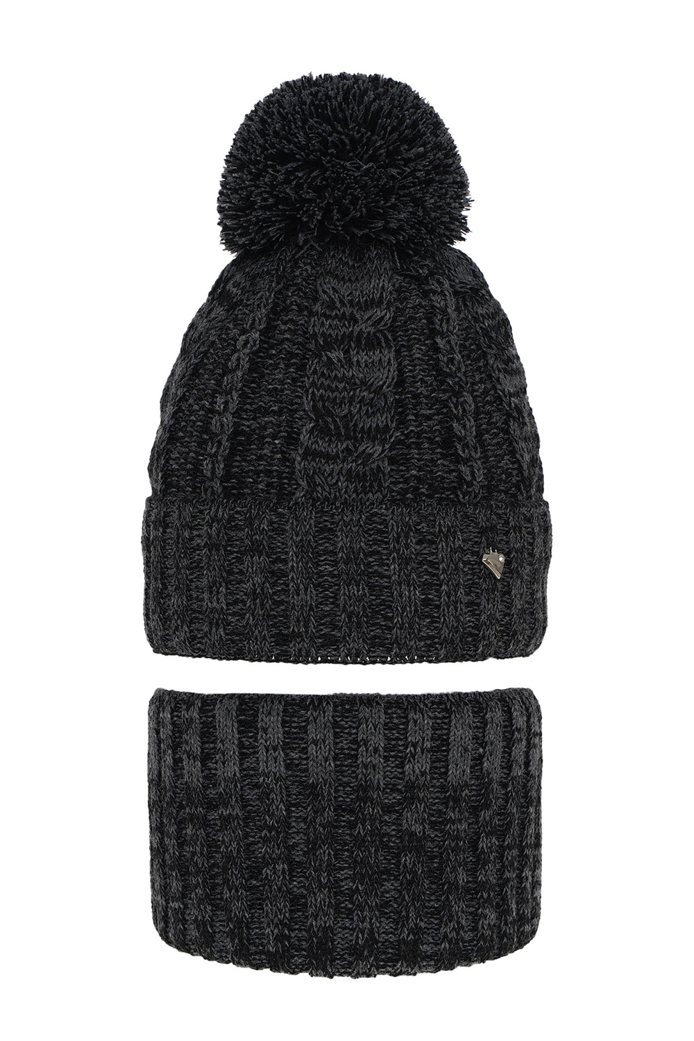 Flicka vinter set: mössa och halsduk, mörkgrå, med pompom, Maroko