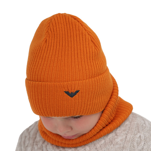 Pojke vinter set: mössa och tubhalsduk, orange, med pompom, Romeo